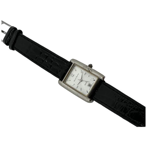 Vintage Jaclyn Smith Classic Square Face Watch Black Leather Band Silver Case - Picture 4 of 7